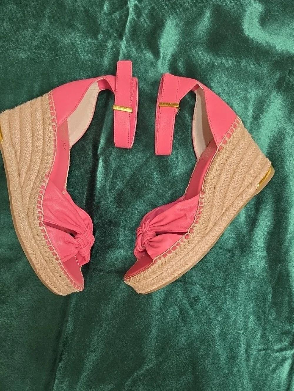 Franco Sarto Clementine Strawberry-Pink Knot Espadrille Wedge Sandals - Size 5.5